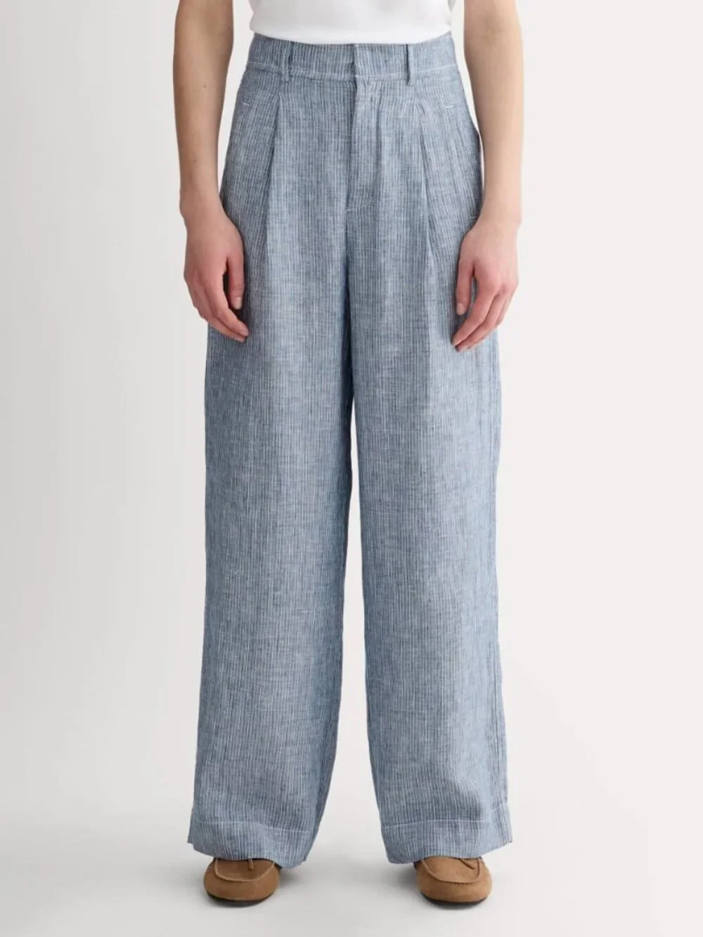 EVERLANE, The Way-High Drake Pant Women's 100% Linen Wide-Leg,  Blue Striped, 12